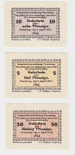 5, 10 & 50 Pfennig Banknoten Notgeld Gemeinde Penzberg 5.April 1917 (133188)