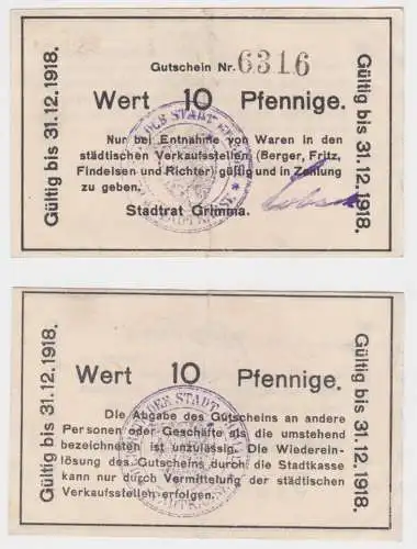 10 Pfennig Banknote Notgeld Stadtrat Grimma 31.12.1918 (152292)