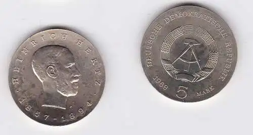 DDR Gedenk Münze 5 Mark Heinrich Hertz 1969 Stempelglanz (128825)