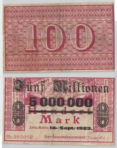 5 Millionen Mark Banknote Stadt Zella Mehlis 14.9.1923 (129211)