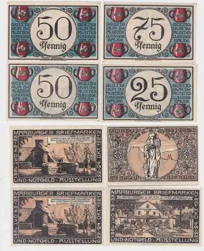 4 Banknoten Notgeld Marburger Briefmarken & Notgeldausstellung 1921 (140246)