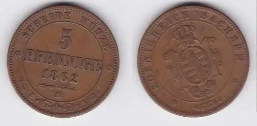 5 Pfennige Bronze Münze Sachsen 1862 B ss (151531)