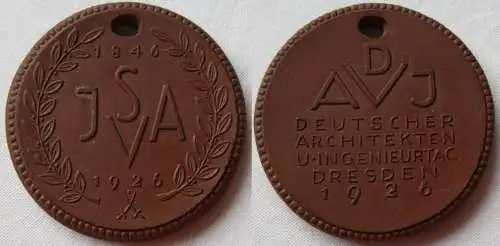 Seltene Porzellan Medaille Dt. Architektur & Ingenieurtag Dresden 1926 (156807)