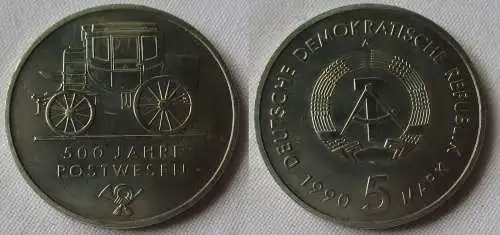 DDR Gedenk Münze 5 Mark 500 Jahre Postwesen 1990 Stempelglanz (156656)