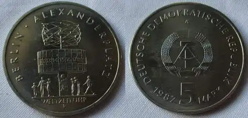 DDR Gedenk Münze 5 Mark 750 Jahre Berlin Alexanderplatz 1987 Stgl. (157009)