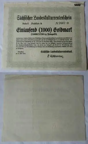 1000 Goldmark Rentenschein Landeskulturrentenbank Sachsen Dresden 1924 (157124)