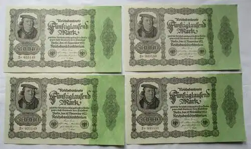 4x 50000 Mark Banknote Berlin 1922 Ro. Nr. 79d fortlaufende Nummer (120677)