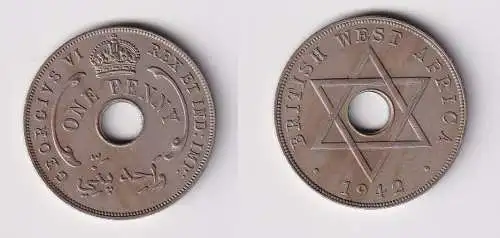 1 Penny Kupfer Nickel Münze Britisch Westafrika 1942 Lochmünze ss (169859)