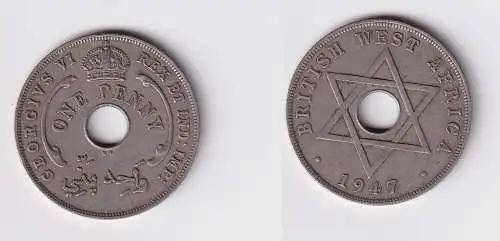 1 Penny Kupfer Nickel Münze Britisch Westafrika 1947 Lochmünze ss (169899)