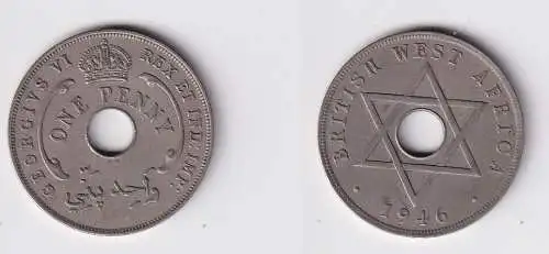 1 Penny Kupfer Nickel Münze Britisch Westafrika 1946 Lochmünze ss+ (169943)