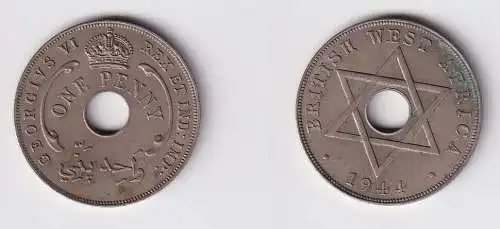 1 Penny Kupfer Nickel Münze Britisch Westafrika 1944 Lochmünze ss (169963)