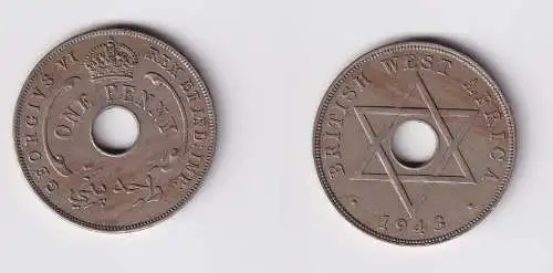 1 Penny Kupfer Nickel Münze Britisch Westafrika 1943 Lochmünze ss (169849)