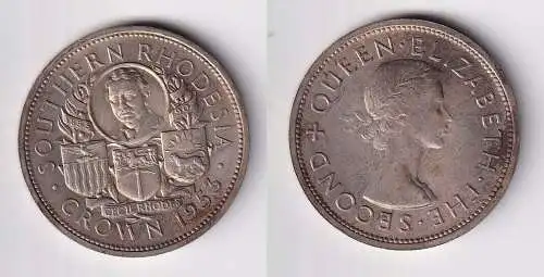 1 Crown Silberl Münze South Rhodesia Süd Rhodesien 1953 vz+ (169843)