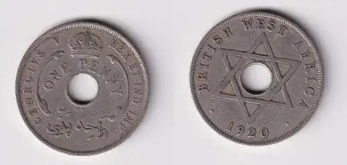 1 Penny Kupfer Nickel Münze Britisch Westafrika 1920 Lochmünze ss (169924)