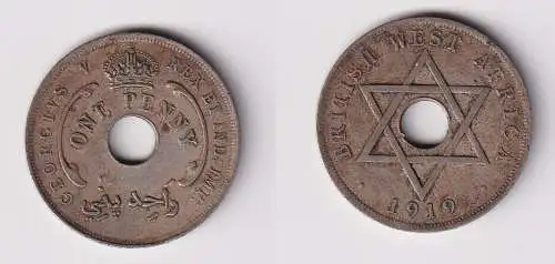 1 Penny Kupfer Nickel Münze Britisch Westafrika 1919 Lochmünze ss (169889)