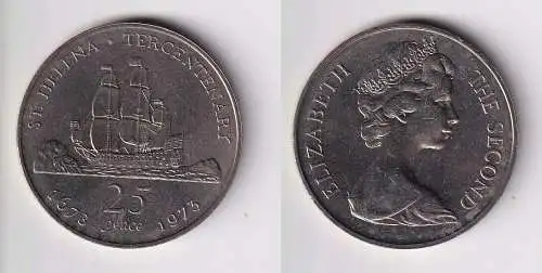 25 Pence Kupfer Nickel Münze St.Helena Segelschiff 1973 (169981)