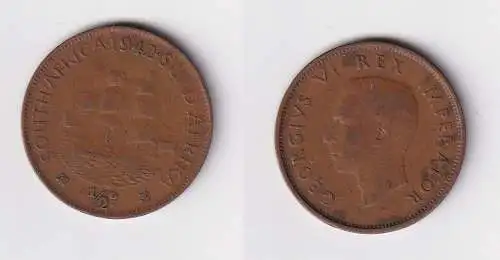 1/2 Penny Bronze Münze Südafrika Segelschiff 1942 Georg VI. ss (123608)