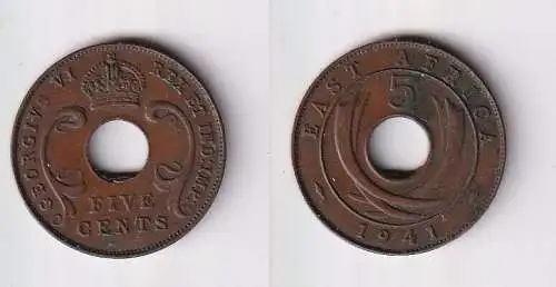 5 Cents Münze Britisch Ost Afrika British East-Africa 1941 ss (112577)