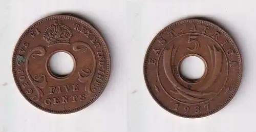 5 Cents Münze Britisch Ost Afrika British East-Africa 1937 ss+ (111919)