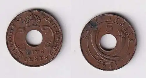 5 Cents Münze Britisch Ost Afrika British East-Africa 1941 ss+ (117992)