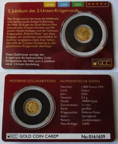 1.000 Francs CFA Gabun 2023 0,5 g Gold Münze Springbock Krügerrand (146097)