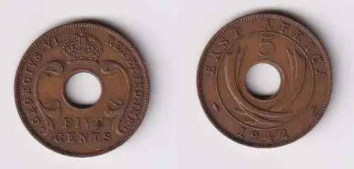 5 Cents Münze Britisch Ost Afrika British East-Africa 1942 ss+ (115888)