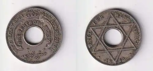 1/10 Penny Kupfer Nickel Münze Britisch Westafrika 1940 Lochmünze ss (169756)