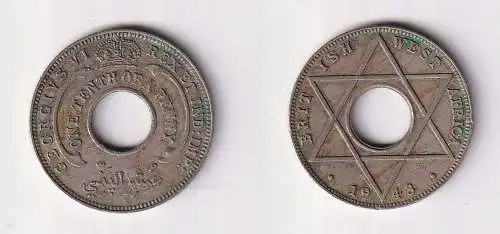 1/10 Penny Kupfer Nickel Münze Britisch Westafrika 1943 Lochmünze ss (169840)