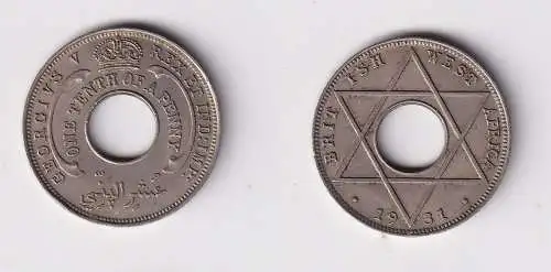 1/10 Penny Kupfer Nickel Münze Britisch Westafrika 1931 Lochmünze ss+ (169839)