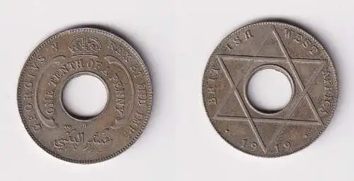 1/10 Penny Kupfer Nickel Münze Britisch Westafrika 1919 Lochmünze ss (169904)