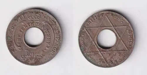 1/10 Penny Kupfer Nickel Münze Britisch Westafrika 1909 Lochmünze ss (169752)