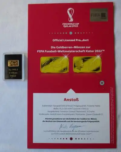 10 Dollar Solomon Gold Münze 1/100 Oz Au 999 Fußball WM Katar 2022 (142470)