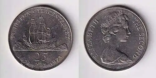 25 Pence Kupfer Nickel Münze St.Helena Segelschiff 1973 (169933)