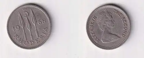 3 Pence Kupfer Nickel Münze Rhodesia Rhodesien 1968 ss+ (169826)