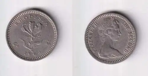 6 Pence Kupfer Nickel Münze Rhodesia Rhodesien 1964 ss+ (169708)