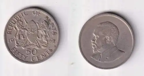 50 Cents Kupfer Nickel Münze Kenia 1967 ss (169968)