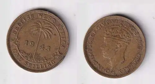 1 Schilling Messing Münze Britisch Westafrika 1943 ss+ (169806)