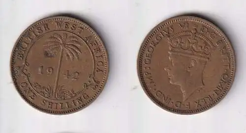 1 Schilling Messing Münze Britisch Westafrika 1942 ss (169682)