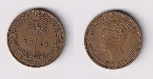 1 Schilling Messing Münze Britisch Westafrika 1945 ss (169802)