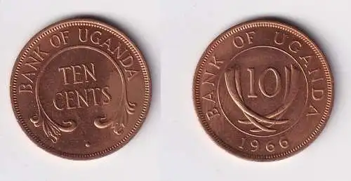 10 Cents Kupfer Münze Uganda 1966 UNC/Stgl. (169537)