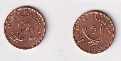 5 Cents Kupfer Münze Uganda 1966 UNC/Stgl. (169579)