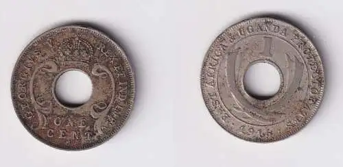 1 Cent Kupfer Nickel Münze East Afrika & Uganda Lochmünze 1916 ss (169766)