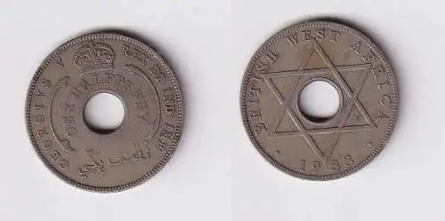 1/2 Penny Kupfer Nickel Münze Britisch Westafrika 1933 Lochmünze ss (169685)