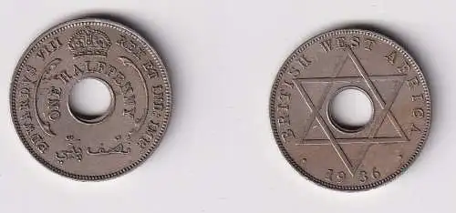 1/2 Penny Kupfer Nickel Münze Britisch Westafrika 1936 Lochmünze ss (169690)