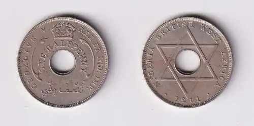 1/2 Penny Kupfer Nickel Münze Britisch Westafrika 1911 Lochmünze f.vz (169686)