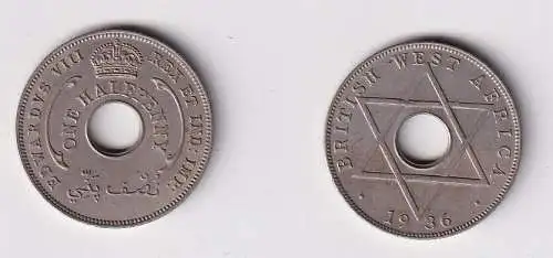 1/2 Penny Kupfer Nickel Münze Britisch Westafrika 1936 Lochmünze vz (169736)