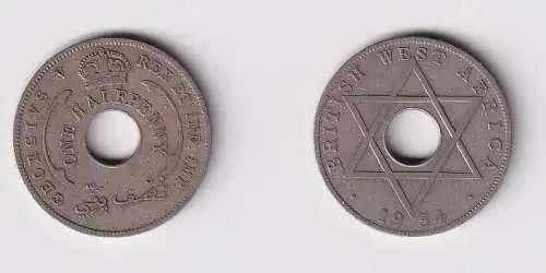 1/2 Penny Kupfer Nickel Münze Britisch Westafrika 1934 Lochmünze f.ss (169893)