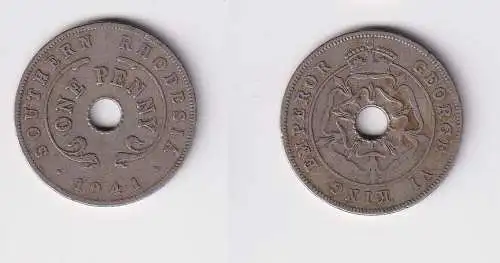 1 Penny Kupfer Nickel Münze South Rhodesia Süd Rhodesien 1941 ss (169808)