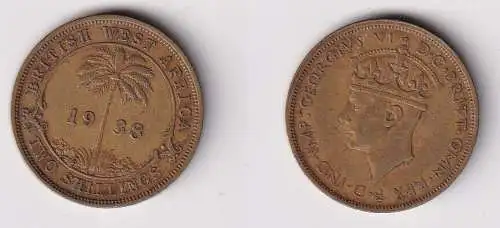 2 Schilling Messing Münze Britisch Westafrika 1938 ss+ (169771)