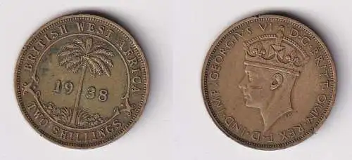 2 Schilling Messing Münze Britisch Westafrika 1938 ss+ (169776)